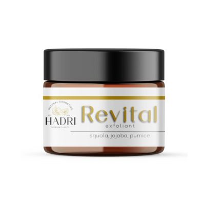 Exfoliant Revital, cu particule naturale care exfoliază în mod delicat celulele moarte ale pielii de pe față și gât. Cu squalan, jojoba și pumice